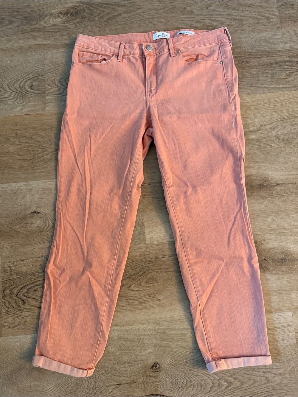 Jessica Simpson Rolled Crop Skinny Peach Coral Cropped Straight Jeans size 12